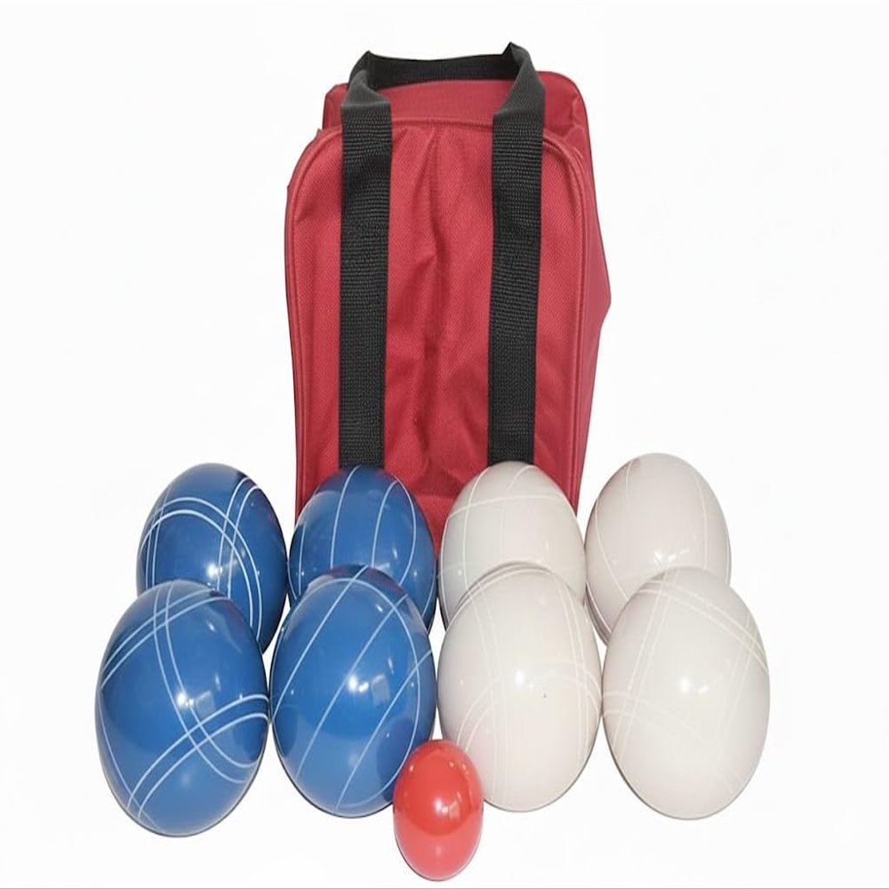 BuyBocceBalls Listing - Made in USA, Premium Quality Official Tournament Bocce Set - 110mm Blue and White Balls Nylon Bag; Regulation Size Balls 998 Grams (2 lbs. 3.2 oz.)