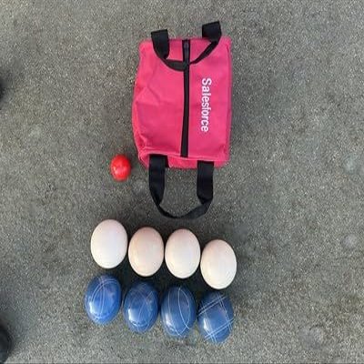 BuyBocceBalls Listing - Made in USA, Premium Quality Tournament Bocce Set - 110mm Blue and White Balls, Nylon Engraved red Bag, 998 Grams (2 lbs. 3.2 oz.)