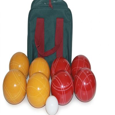 BuyBocceBalls Listing - Made in USA, Premium Quality Tournament Bocce Set - 110mm Gold and Dark Orange Balls, Nylon Maroon Bag, 998 Grams (2 lbs. 3.2 oz.). Various Bag Colors