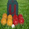 BuyBocceBalls Listing - Made in USA, Premium Quality Tournament Bocce Set - 110mm Gold and Dark Orange Balls, Nylon Maroon Bag, 998 Grams (2 lbs. 3.2 oz.). Various Bag Colors view 2