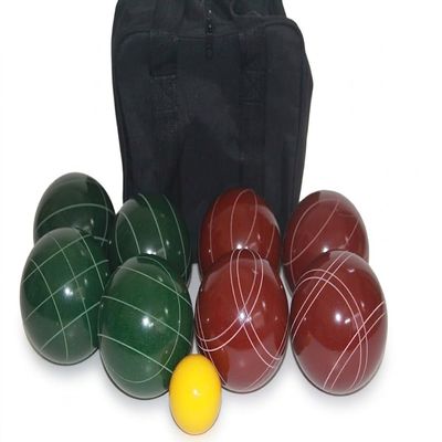 BuyBocceBalls Listing - Made in USA, Premium Quality Tournament Bocce Set - 110mm Dark Red and Green Balls, Nylon Black Bag, 998 Grams (2 lbs. 3.2 oz.). Various Bag Colors