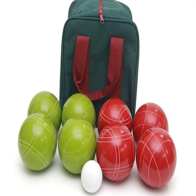 BuyBocceBalls Listing - Made in USA, Premium Quality Tournament Bocce Set - 110mm Lime Green and Dark Orange Balls, Nylon Maroon Bag, 998 Grams (2 lbs. 3.2 oz.). Various Bag Colors