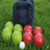 BuyBocceBalls Listing - Made in USA, Premium Quality Tournament Bocce Set - 110mm Lime Green and Dark Orange Balls, Nylon Blue Bag, 998 Grams (2 lbs. 3.2 oz.). Various Bag Colors view 2
