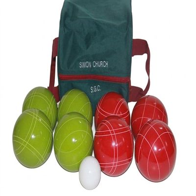 BuyBocceBalls Listing - Made in USA, Premium Quality Tournament Bocce Set - 110mm Lime Green and Dark Orange Balls, Nylon Engraved Green Bag, 998 Grams (2 lbs. 3.2 oz.)