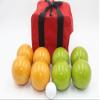 BuyBocceBalls Listing - Made in USA, Premium Quality Tournament Bocce Set - 110mm Lime Green and Yellow Balls, Nylon red Bag, 998 Grams (2 lbs. 3.2 oz.). Various Bag Colors view 1