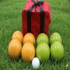 BuyBocceBalls Listing - Made in USA, Premium Quality Tournament Bocce Set - 110mm Lime Green and Yellow Balls, Nylon red Bag, 998 Grams (2 lbs. 3.2 oz.). Various Bag Colors view 2