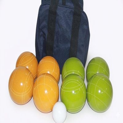 BuyBocceBalls Listing - Made in USA, Premium Quality Tournament Bocce Set - 110mm Lime Green and Yellow Balls, Nylon Blue Bag, 998 Grams (2 lbs. 3.2 oz.). Various Bag Colors