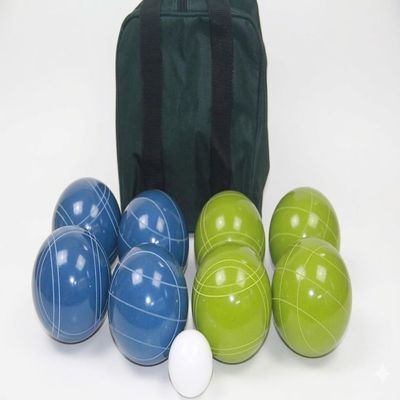 BuyBocceBalls Listing - Made in USA, Premium Quality Tournament Bocce Set - 110mm Lime Green and Yellow Balls, Nylon Green/Black Bag, 998 Grams (2 lbs. 3.2 oz.). Various Bag Colors