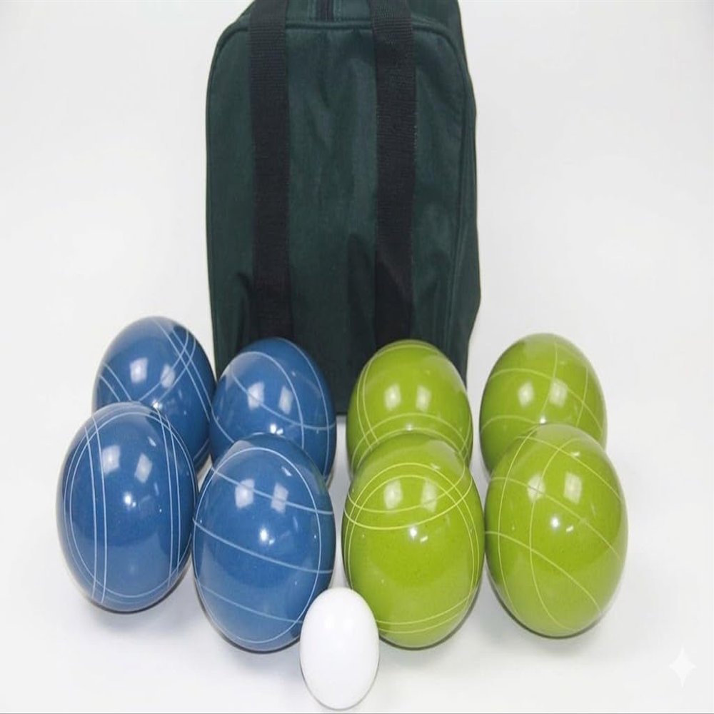 BuyBocceBalls Listing - Made in USA, Premium Quality Tournament Bocce Set - 110mm Lime Green and Yellow Balls, Nylon Green/Black Bag, 998 Grams (2 lbs. 3.2 oz.). Various Bag Colors