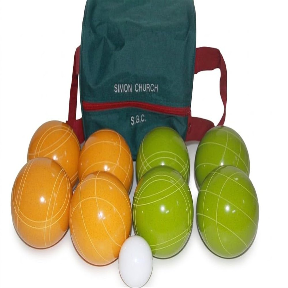 BuyBocceBalls Listing - Made in USA, Premium Quality Tournament Bocce Set - 110mm Lime Green and Yellow Balls, Nylon Engraved Green Bag, 998 Grams (2 lbs. 3.2 oz.)