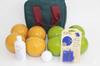 BuyBocceBalls Listing - Made in USA, Premium Quality Tournament Bocce Set - 110mm Rustic Green and Yellow Balls, Ball Polish, Kestrel Measuring Device and Green/Maroon Bag view 1