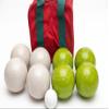 BuyBocceBalls Listing - Made in USA, Premium Quality Tournament Bocce Set - 110mm Lime Green and White Balls, Nylon Maroon Bag, 998 Grams (2 lbs. 3.2 oz.). Various Bag Colors view 1