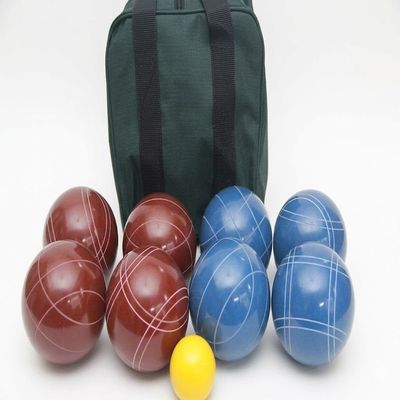 BuyBocceBalls Listing - Made in USA, Premium Quality Tournament Bocce Set - 110mm Blue and Dark Red Balls, Nylon Green/Black Bag, 998 Grams (2 lbs. 3.2 oz.). Various Bag Colors