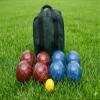 BuyBocceBalls Listing - Made in USA, Premium Quality Tournament Bocce Set - 110mm Blue and Dark Red Balls, Nylon Green/Black Bag, 998 Grams (2 lbs. 3.2 oz.). Various Bag Colors view 2