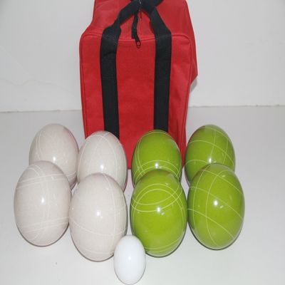 BuyBocceBalls Listing - Made in USA, Premium Quality Tournament Bocce Set - 110mm EPCO Bocce Set - Rustic Green/White Balls and red/Black Bag, 998 Grams (2 lbs. 3.2 oz.)