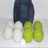 BuyBocceBalls Listing - Made in USA, Premium Quality Tournament Bocce Set - 110mm Lime Green and White Balls, Nylon Blue Bag, 998 Grams (2 lbs. 3.2 oz.). Various Bag Colors view 1