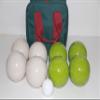 BuyBocceBalls Listing - Made in USA, Premium Quality Tournament Bocce Set - 110mm White and Lime Green Balls, Nylon Bag, 998 Grams (2 lbs. 3.2 oz.). Various Bag Colors view 1