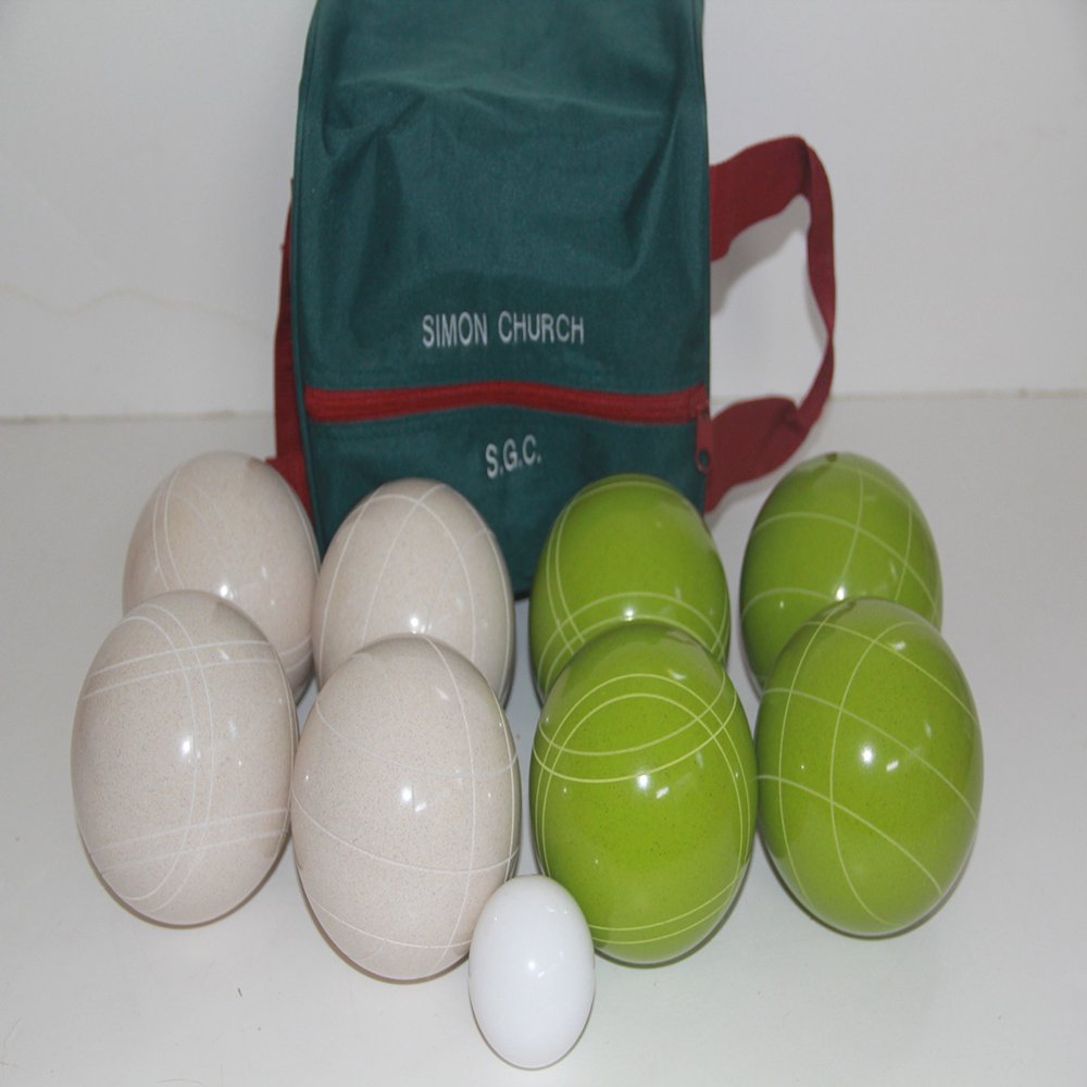 BuyBocceBalls Listing - Made in USA, Premium Quality Tournament Bocce Set - 110mm Lime Green and White Balls, Nylon Engraved Green Bag, 998 Grams (2 lbs. 3.2 oz.)