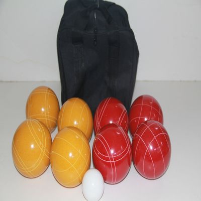 BuyBocceBalls Listing - Made in USA, Premium Quality Tournament Bocce Set - Rustic Yellow/Red Balls and Black Bag, 998 Grams (2 lbs. 3.2 oz.)