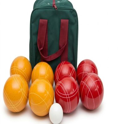 BuyBocceBalls Listing - Made in USA, Premium Quality Tournament Bocce Set - 110mm Red and Gold Balls, Nylon Bag, 998 Grams (2 lbs. 3.2 oz.). Various Bag Colors