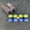 BuyBocceBalls Listing - Made in USA, Premium Quality Tournament Bocce Set - 110mm Blue and Lime Green Balls, Nylon Bag, 998 Grams (2 lbs. 3.2 oz.). Various Bag Colors view 1