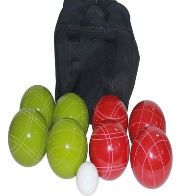 BuyBocceBalls Listing - Made in USA, Premium Quality Tournament Bocce Set - 110mm Lime Green and Red Balls, Nylon Black Bag, 998 Grams (2 lbs. 3.2 oz.). Various Bag Colors