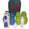 BuyBocceBalls Listing - Made in America, Premium Tournament Bocce Set - 110mm Blue and Green Balls, Nylon Maroon Bag, 998 Grams (2 lbs. 3.2 oz.). Polish. Measure Device view 1