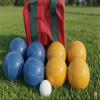 BuyBocceBalls Listing - Made in USA, Premium Quality Tournament Bocce Set - 110mm Blue and Gold Balls, Nylon Maroon Bag, 998 Grams (2 lbs. 3.2 oz.). Various Bag Colors view 1