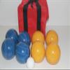 BuyBocceBalls Listing - Made in USA, Premium Quality Tournament Bocce Set - 110mm Blue and Gold Balls, Nylon red Bag, 998 Grams (2 lbs. 3.2 oz.). Various Bag Colors view 1