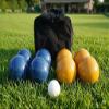 BuyBocceBalls Listing - Made in USA, Premium Quality Tournament Bocce Set - 110mm Blue and Gold Balls, Nylon Black Bag, 998 Grams (2 lbs. 3.2 oz.). Various Bag Colors view 1
