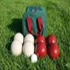 BuyBocceBalls Listing - Made in USA, Premium Quality Tournament Bocce Set - 110mm White and Red Balls, Nylon Maroon Bag, 998 Grams (2 lbs. 3.2 oz.). Various Bag Colors view 2
