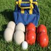 BuyBocceBalls Listing - Made in USA, Premium Quality Tournament Bocce Set - 110mm White and Red Balls, Nylon Blue/Yellow Bag, 998 Grams (2 lbs. 3.2 oz.). view 1