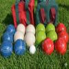BuyBocceBalls Unique Double Set - Premium Quality and Made in USA, Tournament 110mm EPCO Bocce Sets, 998 Grams (2 lbs. 3.2 oz.) - Rustic Blue/White/Green/Red Balls with Maroon/Green Bags view 1