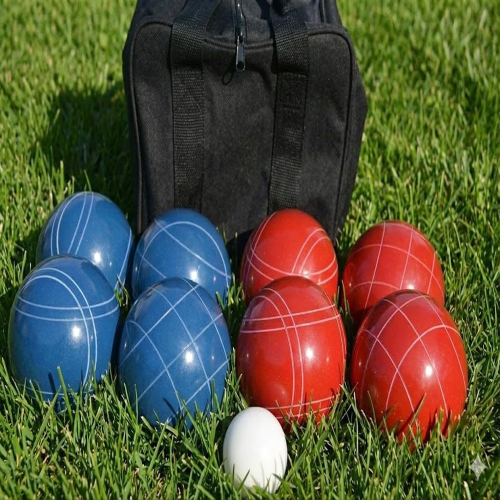 BuyBocceBalls Listing - Made in USA, Premium Quality Tournament Bocce Set - 110mm Blue and Red Balls, Nylon Black Bag, 998 Grams (2 lbs. 3.2 oz.). Various Bag Colors
