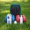 BuyBocceBalls Listing - Made in USA, Premium Quality Tournament Bocce Set - 110mm Blue and Red Balls, Nylon Maroon Bag, 998 Grams (2 lbs. 3.2 oz.). Polish. Measure Device view 1