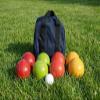 BuyBocceBalls Listing - Made in USA, Premium Quality Tournament Bocce Set - 110mm, 998 Grams (2 lbs. 3.2 oz.) - Rustic Yellow/Orange/Red/Greenballs and Blue/Black Bag view 1
