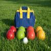 BuyBocceBalls Listing - Made in USA, Premium Quality Tournament Bocce Set - 110mm, 998 Grams (2 lbs. 3.2 oz.) - Rustic Yellow/Orange/Red/Greenballs and Blue/Yellow Bag view 2
