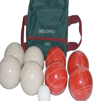 BuyBocceBalls Listing - Made in USA, Premium Quality Tournament Bocce Set - 110mm White and Dark Orange Balls, Nylon Engraved Green Bag, 998 Grams (2 lbs. 3.2 oz.)