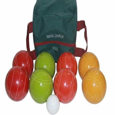 BuyBocceBalls Listing - Made in USA, Premium Quality Tournament Bocce Set - 110mm, Rustic Yellow/Orange/Red/Greenballs and Engraved Green/Maroon Bag, 998 Grams (2 lbs. 3.2 oz.)