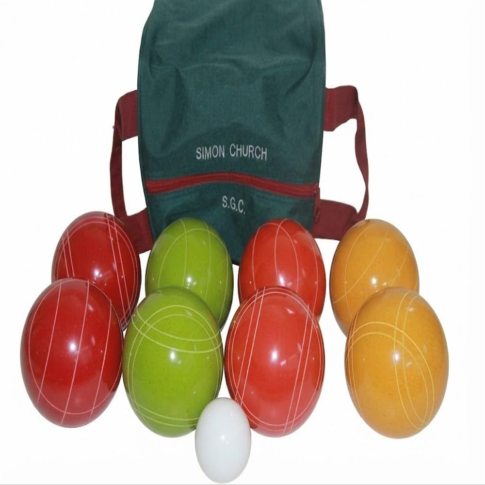 BuyBocceBalls Listing - Made in USA, Premium Quality Tournament Bocce Set - 110mm, Rustic Yellow/Orange/Red/Greenballs and Engraved Green/Maroon Bag, 998 Grams (2 lbs. 3.2 oz.)