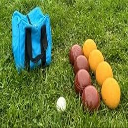 BuyBocceBalls Listing - Made in USA, Premium Quality Tournament Bocce Set - 110mm Gold and Dark Red Balls, Nylon red Bag, 998 Grams (2 lbs. 3.2 oz.). Various Bag Colors