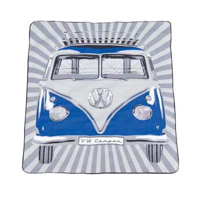 BRISA VW Collection - Volkswagen Picnic Cuddle Throw Blanket T1 Bus Campervan (Samba Stripes/Blue/200x150cm/59x78.7 in.)