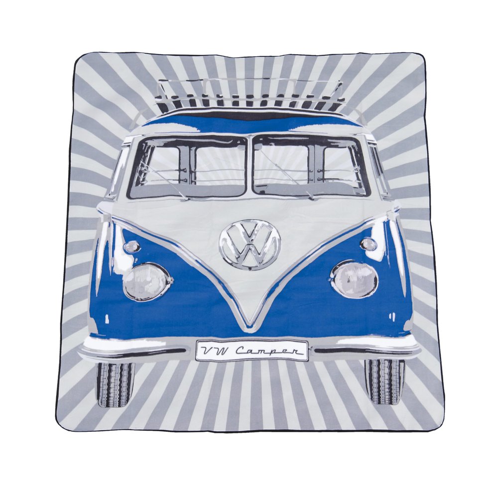 BRISA VW Collection - Volkswagen Picnic Cuddle Throw Blanket T1 Bus Campervan (Samba Stripes/Blue/200x150cm/59x78.7 in.)
