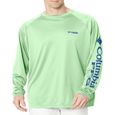 Columbia Men's Terminal Tackle Long Sleeve Fishing Shirt, Key West/Vivid Blue Logo, X-Large