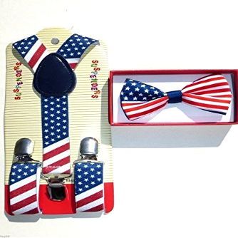Baby Suspenders and Bow Tie Set (Elastic Adjustable-Fits Baby to Toddler) (American Flag)