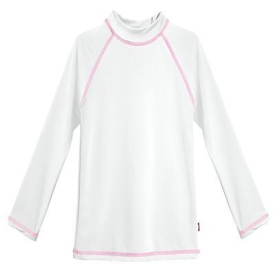 Made in USA Long Sleeve Little Girls' Rashguard Swimming Suit Swim Tshirt Tee UPF50+ Sun Protection for Beach Pool Summer Fun, LS White/Pink, 4T