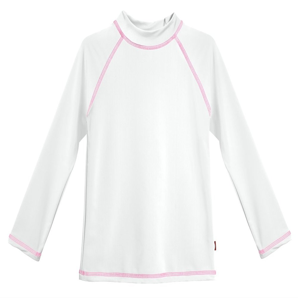 Made in USA Long Sleeve Little Girls' Rashguard Swimming Suit Swim Tshirt Tee UPF50+ Sun Protection for Beach Pool Summer Fun, LS White/Pink, 4T