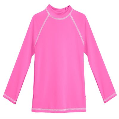 Made in USA Long Sleeve Baby Girls' Rashguard Swimming Suit Swim Tshirt Tee UPF50+ Sun Protection for Beach Pool Summer Fun, LS Medium Pink/White, 3-6m