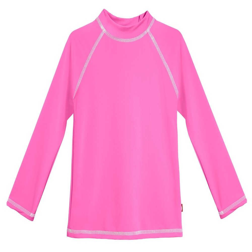 Made in USA Long Sleeve Baby Girls' Rashguard Swimming Suit Swim Tshirt Tee UPF50+ Sun Protection for Beach Pool Summer Fun, LS Medium Pink/White, 3-6m