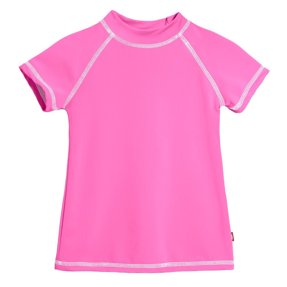 Made in USA Short Sleeve Baby Girls' Rashguard Swimming Suit Swim Tshirt Tee UPF50+ Sun Protection for Beach Pool Summer Fun, SS Medium Pink/White, 9-12m